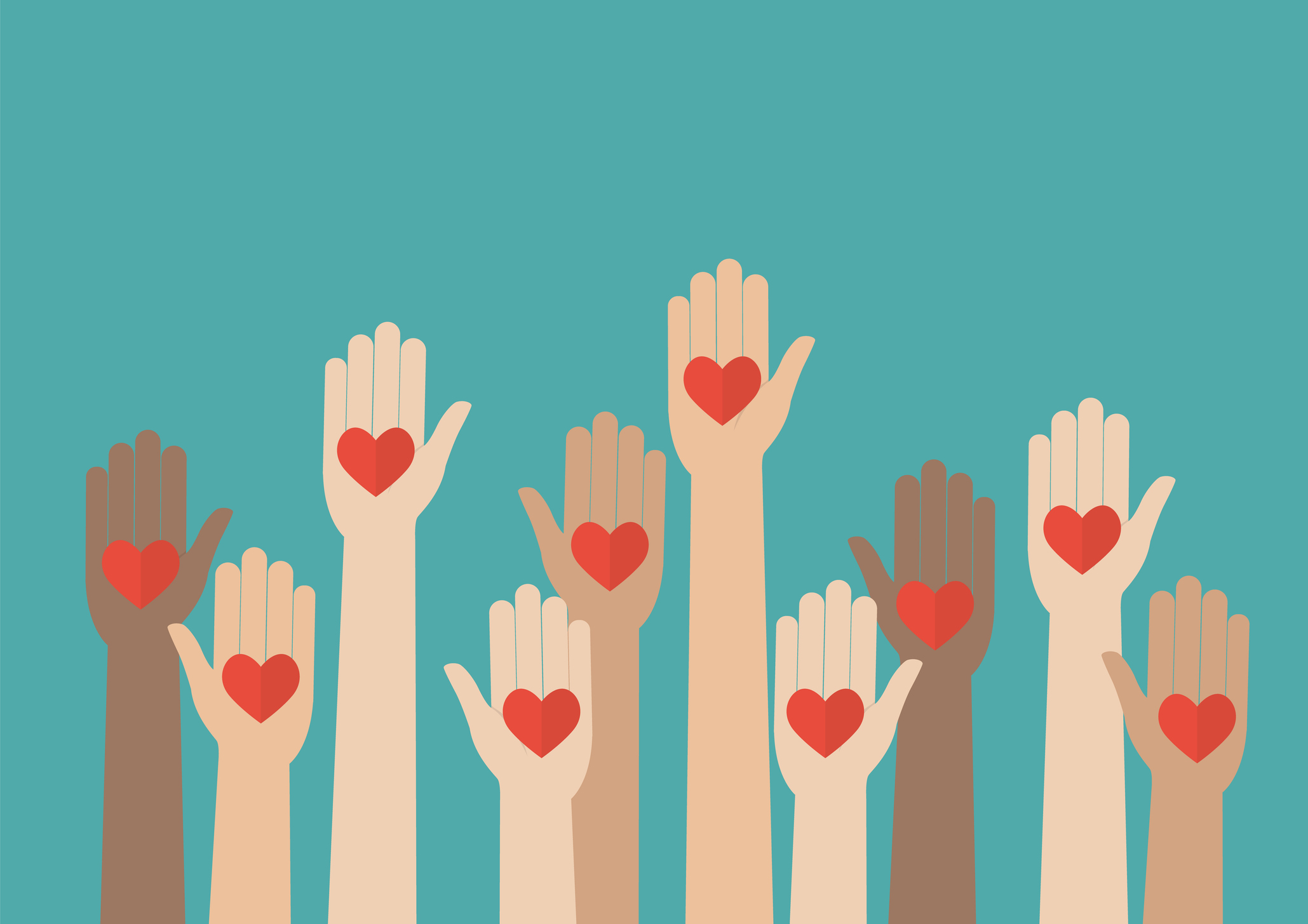 Cartoon of hands holding hearts